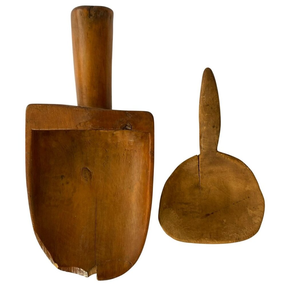 Antique Vintage Kitchen Tools Wooden Scoop & Paddle Hand Crafted Made Rustic